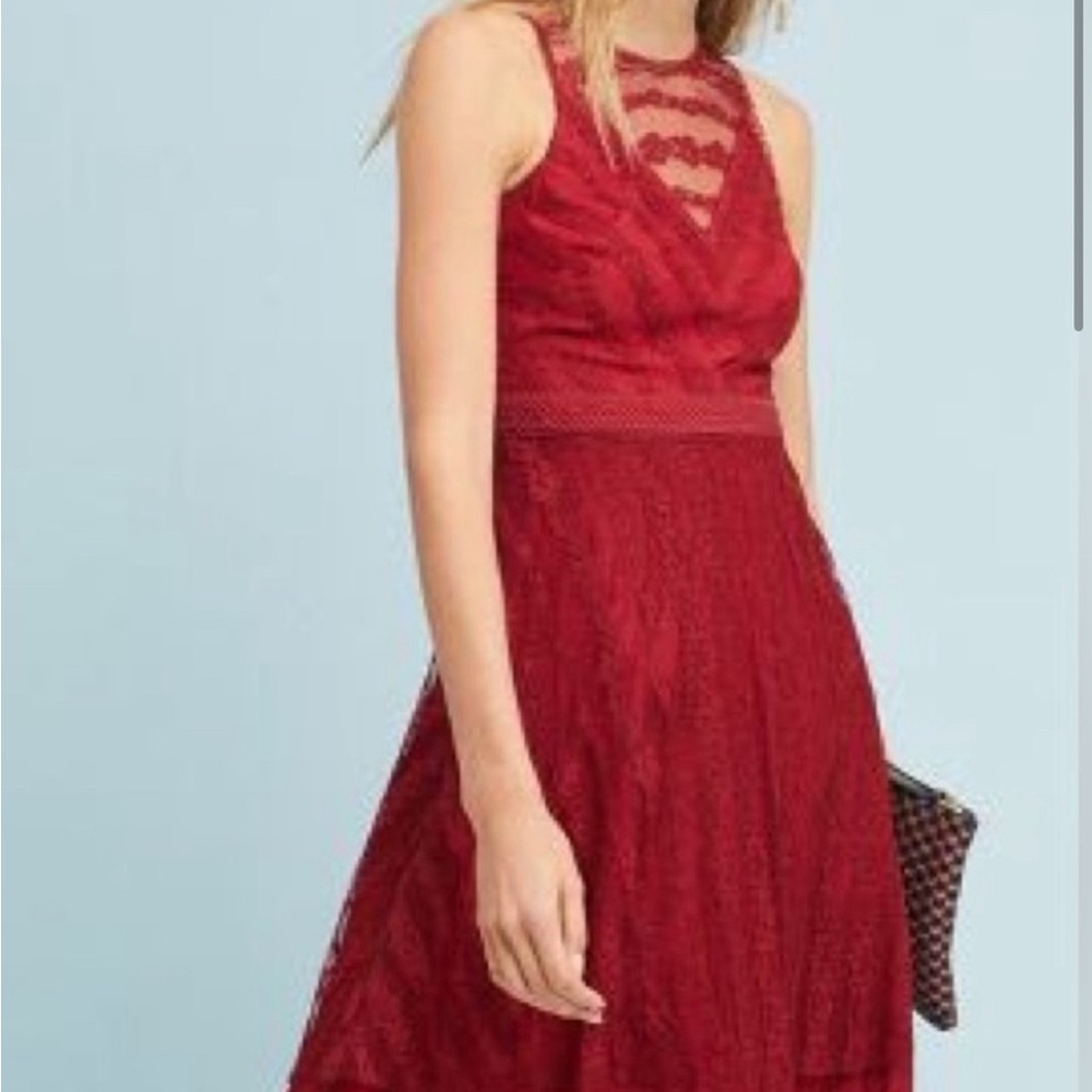 Red Anthropologie dress by Moulinette Souers